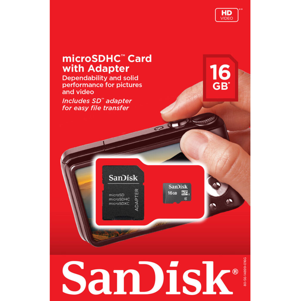 SanDisk 16GB Memory Card MicroSD HC + SD Adapter